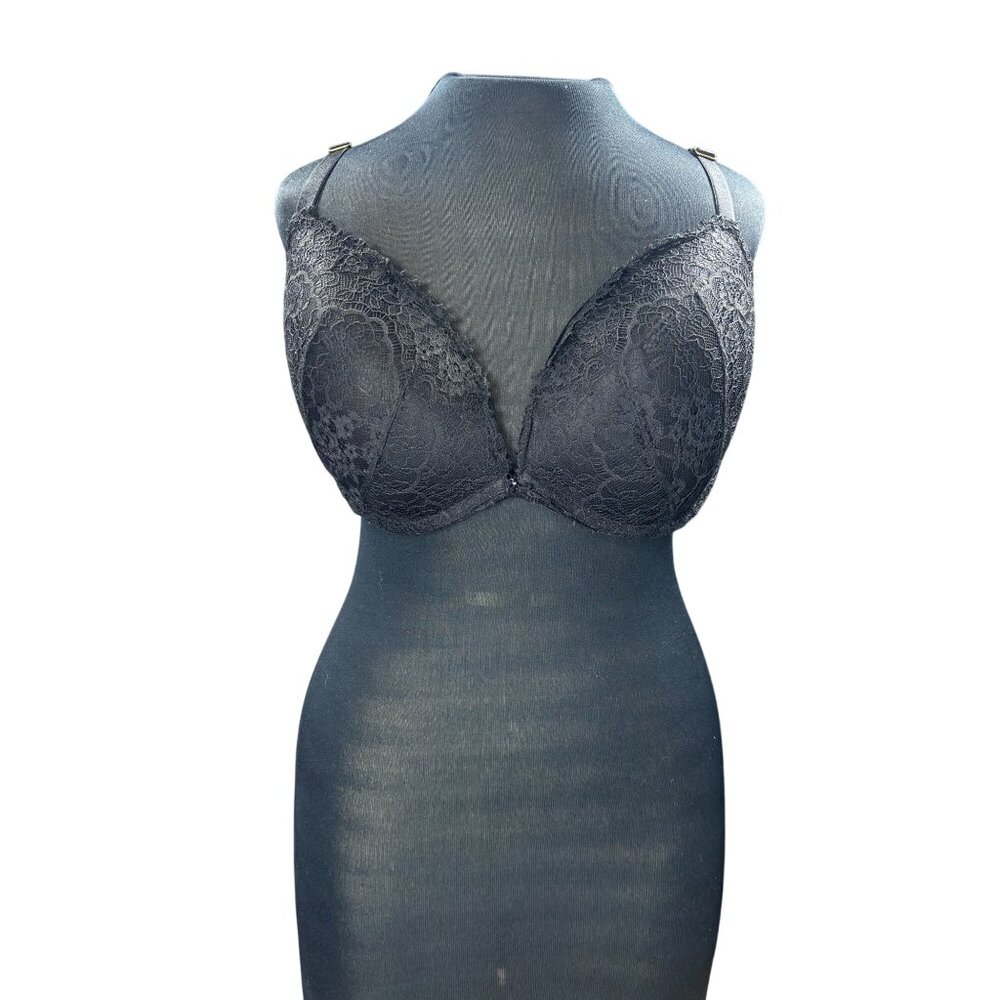 Victorias Secret Dream Angels Push-Up Bra 38DD Black Lace Adjustable Straps Unde